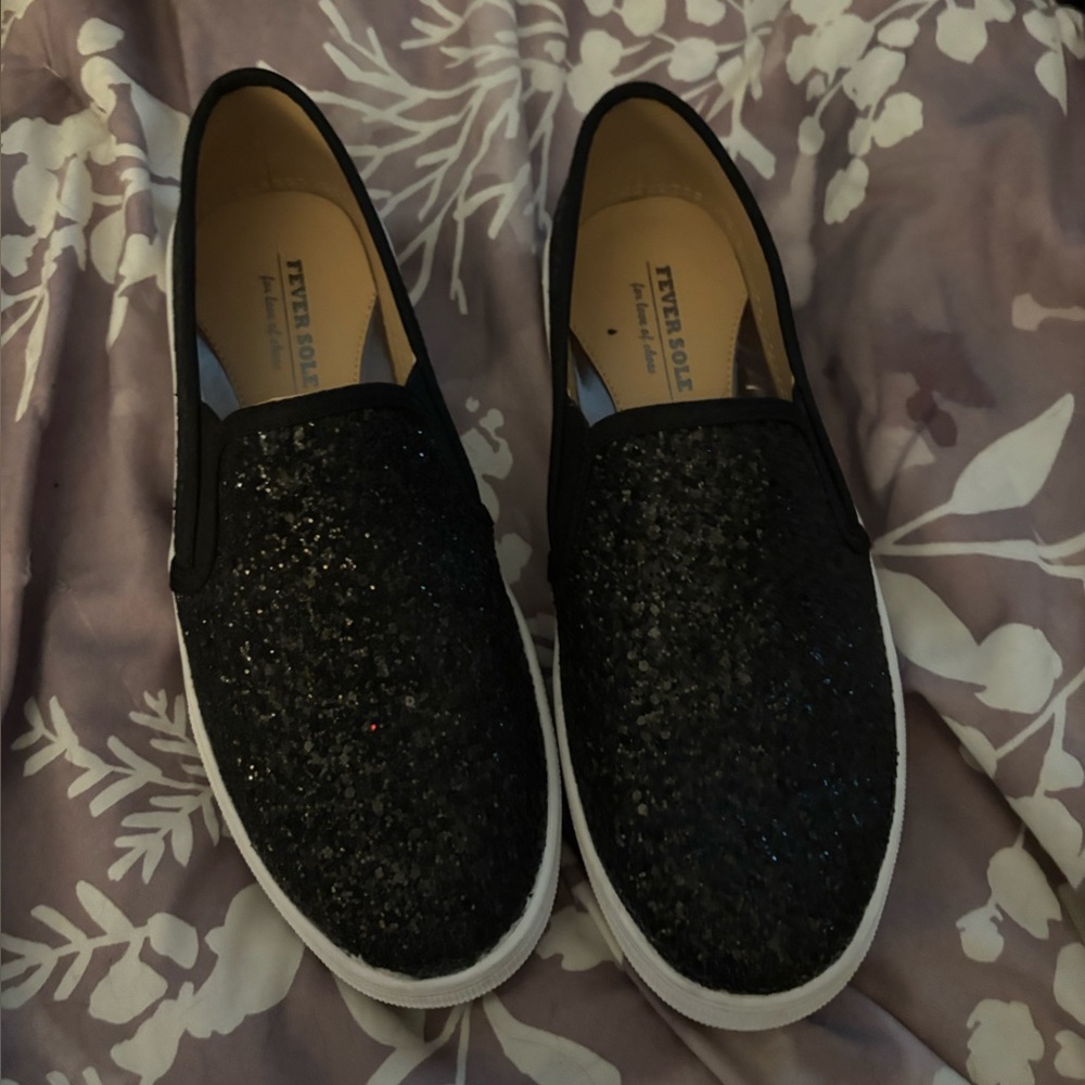 Feversole Black Glitter Slip-On Sneakers - Womens size 9. Worn once.